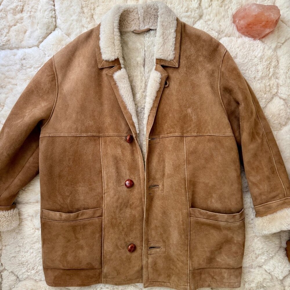 Overland Sheepskin Co Mens Shearling Highland Rancher Coat Jacket Large